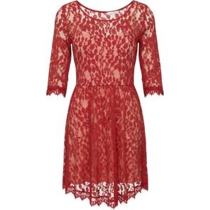 Free People Floral Mesh Lace Handkerchief Hem Dress Red Size 8